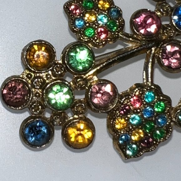 Multi-Color Rhinestone Flower Brooch Pin Vintage - Picture 6 of 7